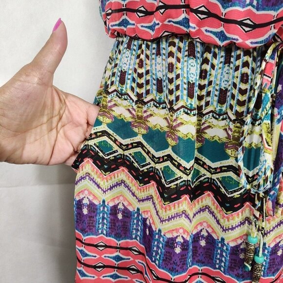 City Triangles Blouson Mini Dress Sundress Women Size L Colorful Teal Purple NEW - Picture 5 of 11